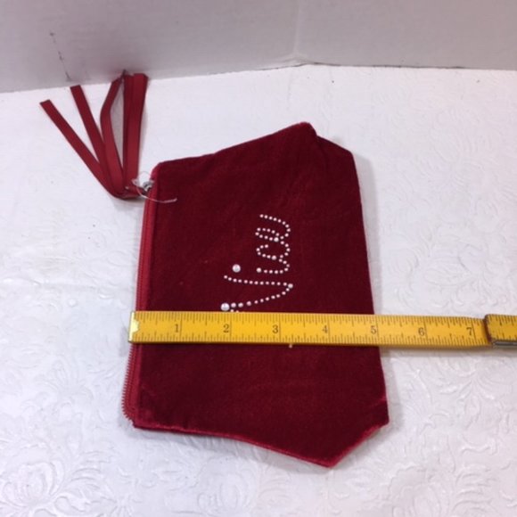 Naughty Nice Red Velour Rhinestones Makeup Cosmetic Zip Bag Christmas 7x2x5" - Picture 6 of 7